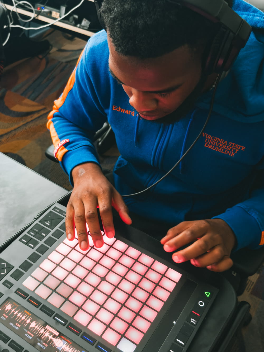 MPT student building a beat with Ableton Push in the production lab